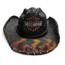Harley Davidson Vintage black cowboy hat with rhinestones & Flame Festivak Vibes