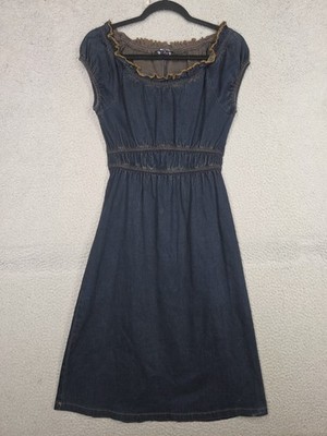 Denim Babydoll Dress S Small Midi Dark Wash A Line Stretch 5 7 9 Cap Sleeve 