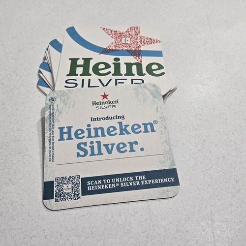 Heineken Silver Coasters Cardboard Reversible Lot of 10 Double Sided Octopus New - Picture 2 of 2