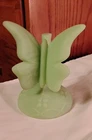 ​Vintage Fenton Green Satin Glass Butterfly Figurine on Floral Base