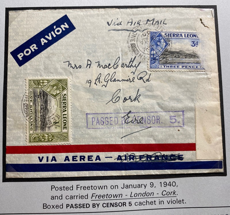 1940 Freetown Sierra Leone Airmail Censored Cover To Cork Ireland
