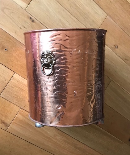 Vintage Copper Large Trough Tub Old Plant Pot Planter Brass Lion Handles 31cm H - Picture 12 of 12