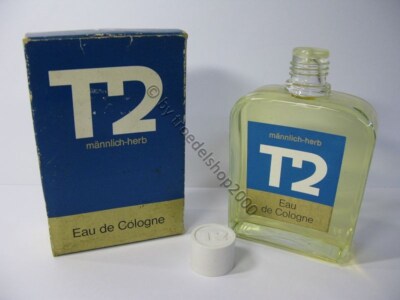 d127) Vintage Glas Flakon Tarsia Berlin T2 Herb Eau de Cologne Blaue OVP  150ccm