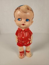 Vintage Edward Mobley Co 1958 Arrow Rubber Boy Doll 8 Inch Blue Eyes Red Clothes
