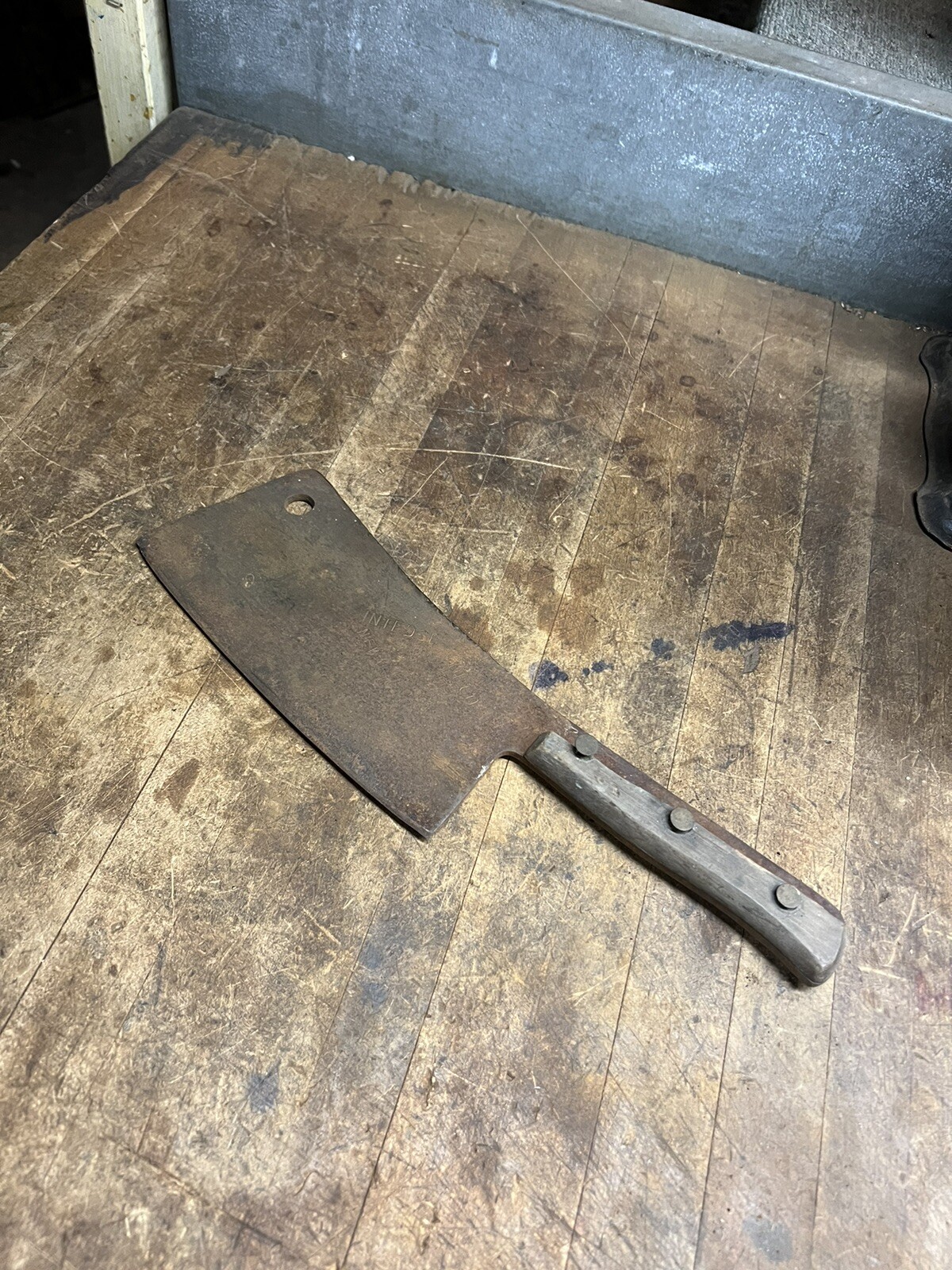 Antique Old Meat Cleaver Butcher 9” Blade 15” Intedge Tool Co Newark NJ