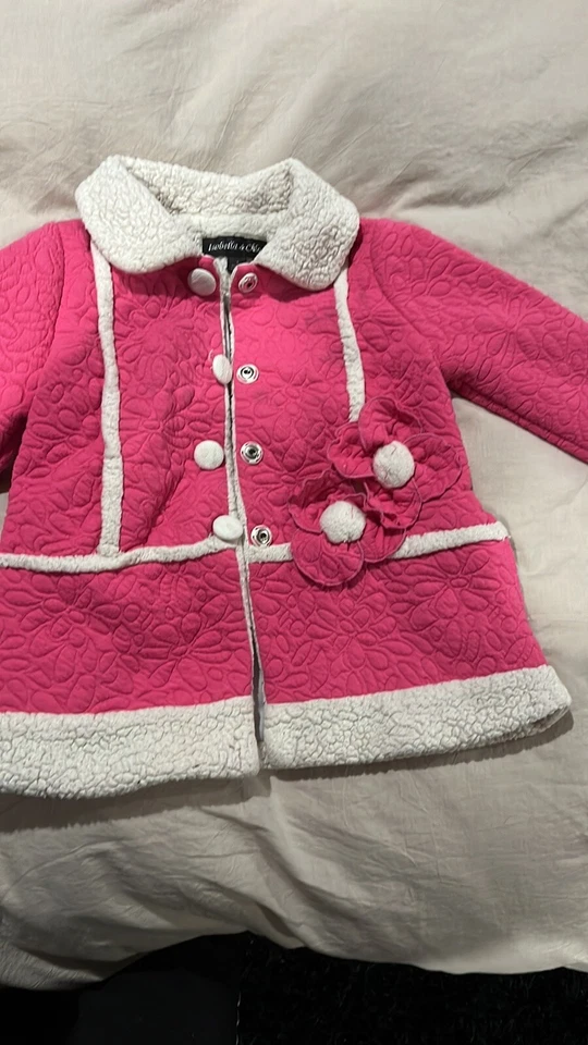 Chaqueta Abrigo Ropa Exterior Isobella & Chloe Niñas, Rosa Con Borde Blanco de Piel Sintética, 5T Foto 4 de 4