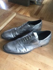 Alexander McQueen Hand-finished Grey Silver Dress Shoes Metal Heel Size 44 US 11