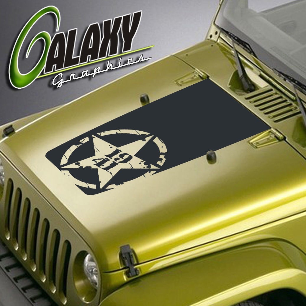Blackout Hood Decal For Jeep Wrangler Distressed Army Star