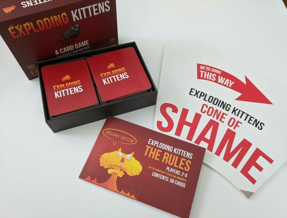 Exploding Kittens Card Game Complete and Extra Cone of Shame Ages 7+ 2 ...