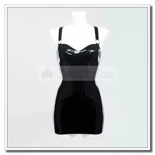 Latex Slip Dress Sexy Cross O-Ring Strap Black Classic Pullover Customize D183