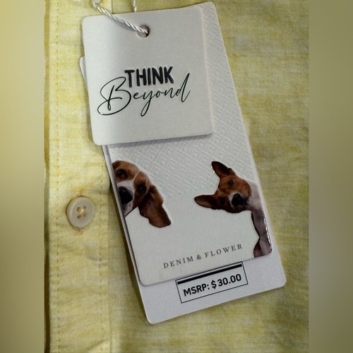 NWT Denim and Flower Rick Singh Yellow Short Sleeve Shirt Size 13/14 - Picture 3 of 6