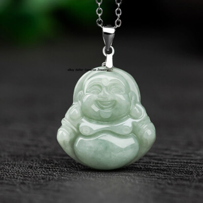 Real Grade A Natural White Green Jade Jadeite Blessed Smile Buddha Pendant 4g