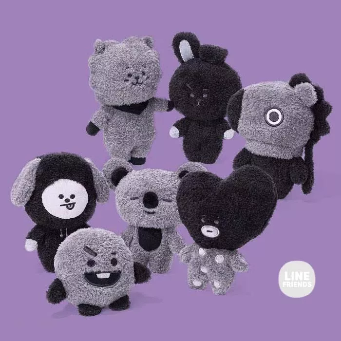 BTS BT21 Monotone Plush Doll LINE FRIENDS BLACK Official Mascot Limited Japan