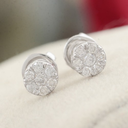 0.18 Karat Cluster Echt H/Si Zertifiziert Diamant Ohrstecker 10k Weiß Echtgold - Bild 2 von 7