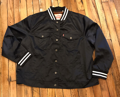LEVI'S Satin Varsity Trucker Jacket •Black Orange • Sz 2X • Bomber