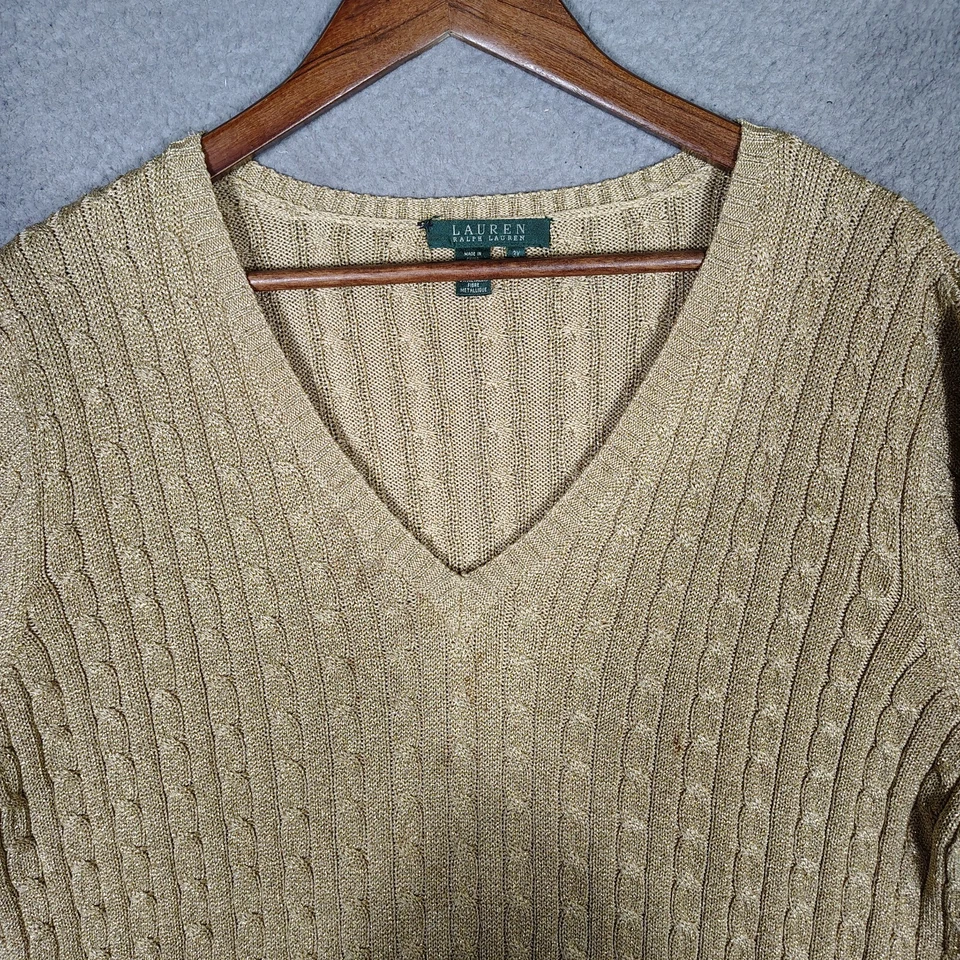 Lauren Ralph Lauren свитер женщин 3 X золото металлический шелковая смесь кабель трикотажа опрятный - Изображение 3 из 4