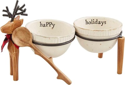 Mud Pie Home Rustic Lodge Wood Metal Standing Deer Double Dip Serving Set