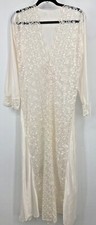 Vintage Womens Robe Size Small S Ivory Full Length Long Sleeve Button Lace B80
