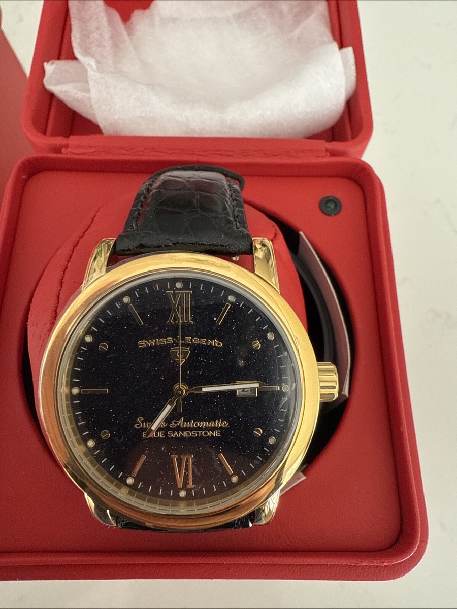 NEW RARE Swiss Legend Automatic Blue Sandstone Gold And  display picture 3