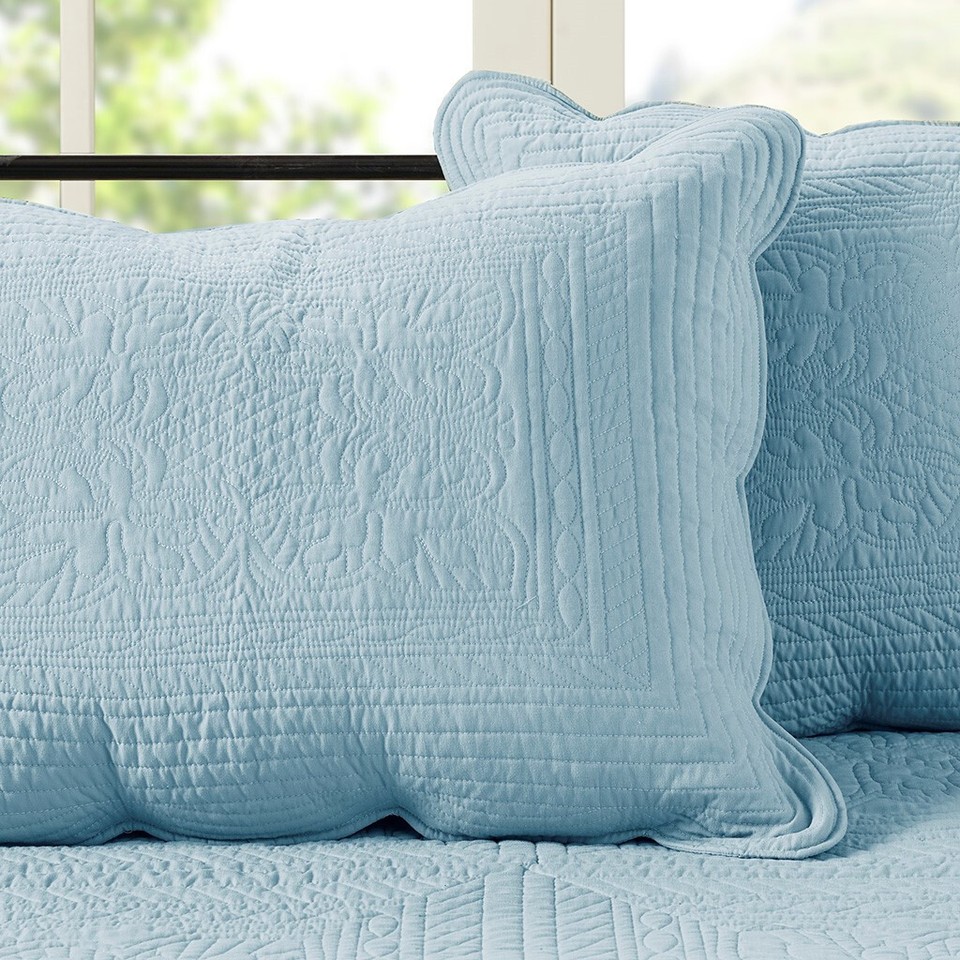 COTTAGE BLUE 6pc DAYBED QUILT SET FRENCH MATELASSE COVERLET TILE DAY