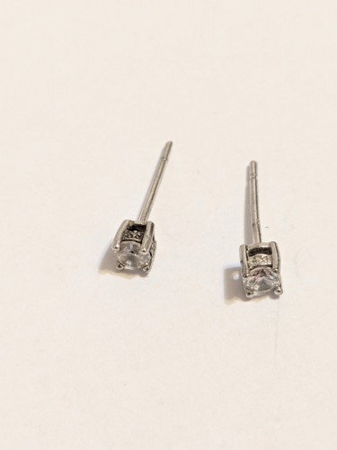 Sterling Silver 925 Glass Prong Set Stud Earrings. Classic. 1/8". Small - Picture 3 of 12