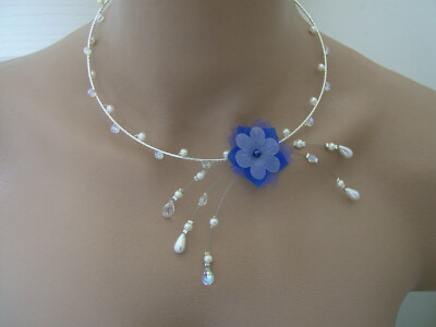 Collier Blanc/Ivoire/Cristal robe Mariée/Mariage/Cérémonie Fleur perles