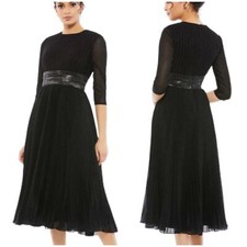 Mac Duggal NWT Shimmering 3/4 Sleeve A-Line Midi Dress Black Size 6 Rhinestones