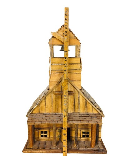 Vintage Folk Art Southwestern Saguaro Cactus Bark Mission Church Signed RARE - Picture 4 of 11