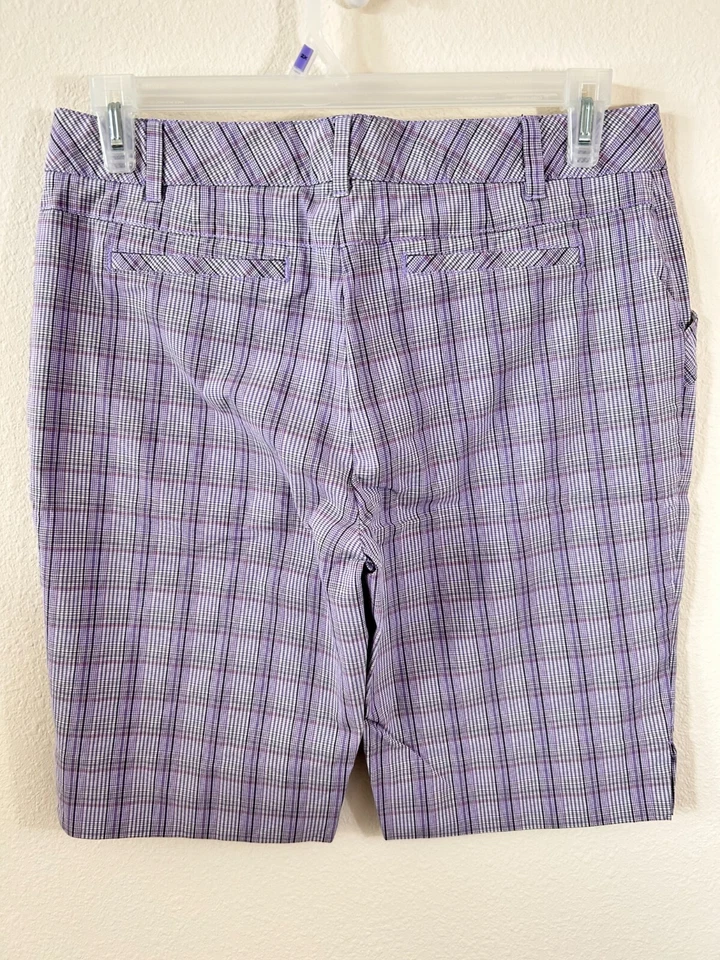 Cutter & Buck shorts size 12 purple tan plaid 4 pockets 11.5" inseam - Image 3 of 4