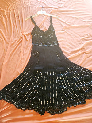 Vintage 2005 Just Cavalli Black Beaded Sequin Silk Chiffon Dress IT 40 Y2K