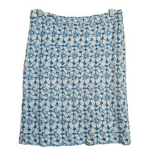 Talbots Skirt Womens 8 White Blue Floral Eyelet Embroidered Linen Pencil Preppy