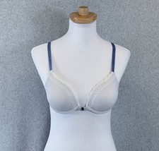 Tommy Hilfiger 34B Bra Blue White Stripe Lace Front Close Racerback Underwire