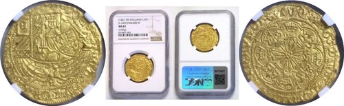 (1461-70) England 1/2 Ryal (Rose Nobel) NGC MS-62