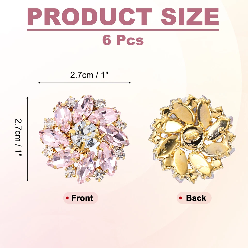 6 PIEZAS Botones Flor Costura Estrás 1 Pulgada Cristal Vástago Dorado Rosa Foto 2 de 4