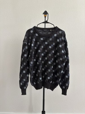 Segreto Vintage Wool Sweater Mens L Checkered Grandpa Style Italy Woolmark