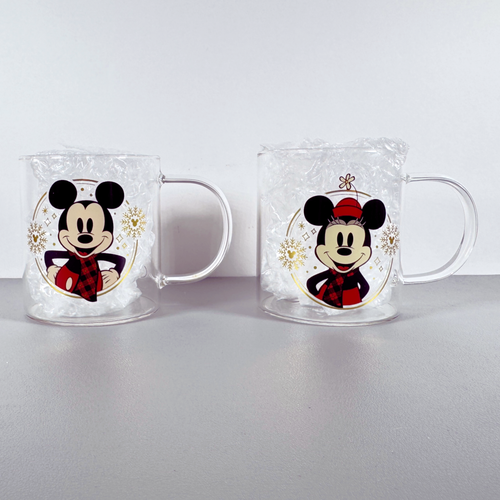 Disney Mickey & Minnie Holiday Mug Set | 17.5 oz Glass Cups | Winter Season - Afbeelding 2 van 18