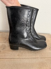 VTG 60s 70s Black Ankle Rain Boots Pull On Sherpa Lined Rubber Women s Size 7