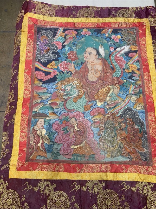 Auth:  Large Antique Tibetan Thangka   Painting On Silk  Century Buddhist NO RES
