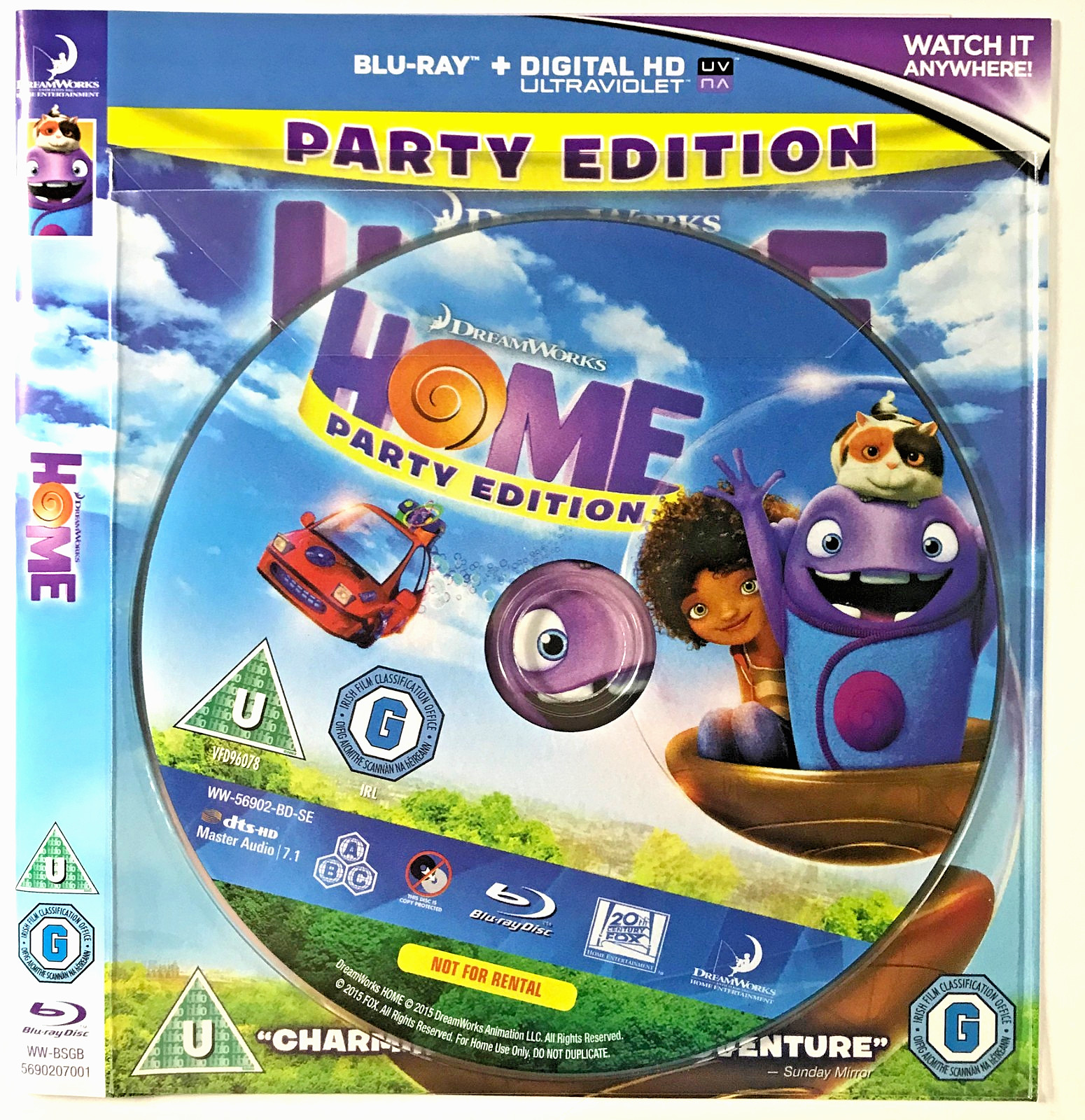 Home (2015) [U] Blu-ray disc in A+ condition. FREEPOST  *No Case