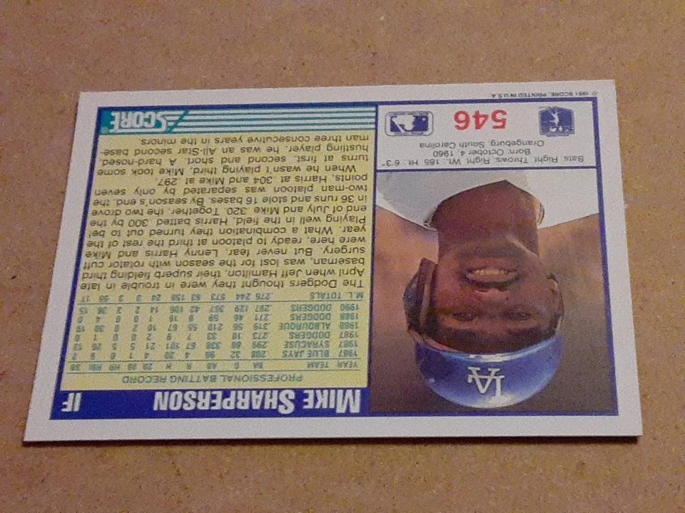 Mike Sharperson Los Angeles Dodgers 1991 Score #546 MLB Baseball Card LEFT FIELD - Image 4 of 4