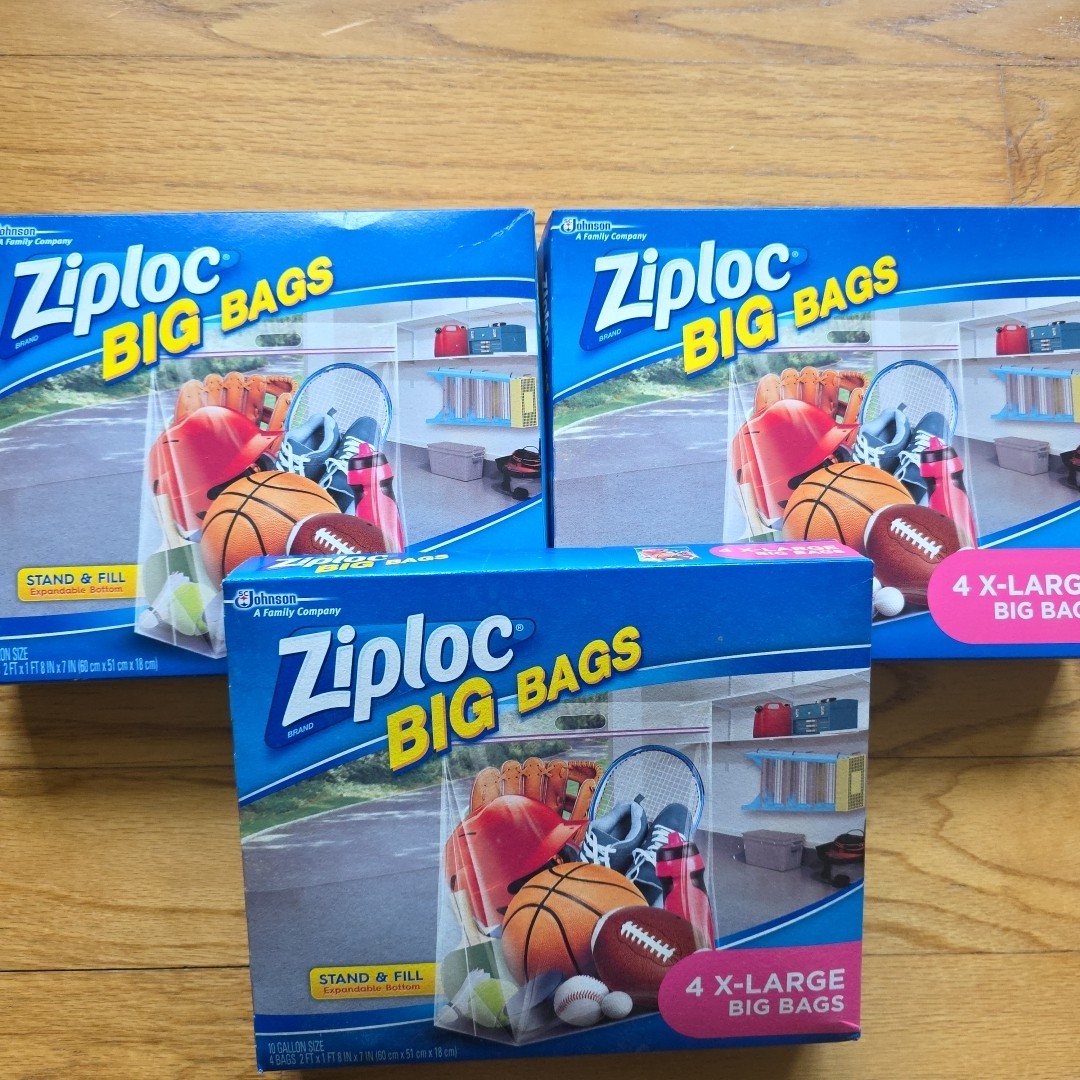 Ziploc 3 Boxes Big Bag 4 Count XL 10 Gallon Double Zipper Sturdy Handle X-large