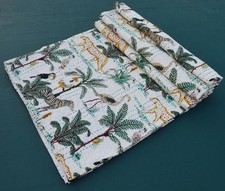 Indian Cotton Handmade Jungle Print Kantha Quil twin Bedspread Blanket Throw