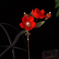 New Plum Blossom Wooden Hair Stick Tassel Hairpin HanfuQipao Accessory