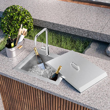 21" Outdoor Drop-In Sink with Faucet, Cutting Board  Dust Lid for BBQs