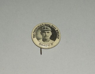 ORIGINAL 1920 MRS. SHERLOCK'S BREAD BASEBALL PIN TOLEDO MUD HENS BRADY P.