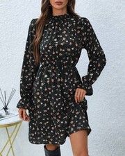 SHEIN Size XL (12) Black Floral Dress Ruffle Womens Juniors