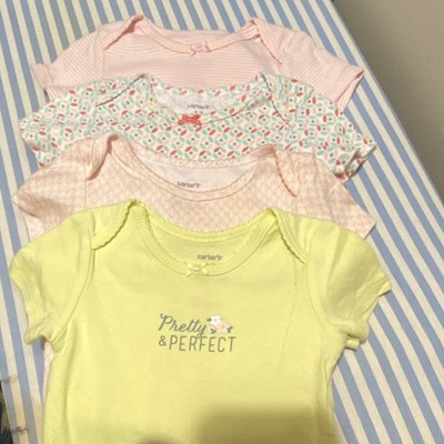 Carter's Yellow Pink Floral Striped Short Sleeve Snap One-Piece 12M 4 Piece Set