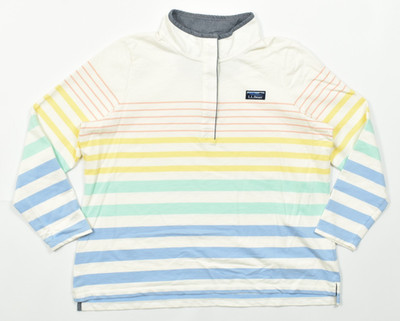 LL Bean 1X Plus Rainbow Stripe Mock Neck Snap Pullover Knit Sweatshirt Cotton