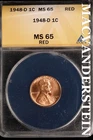 1948-D Lincoln Wheat Cent - ANACS MS 65 Red - Scarce  No Reserve  #SLK684