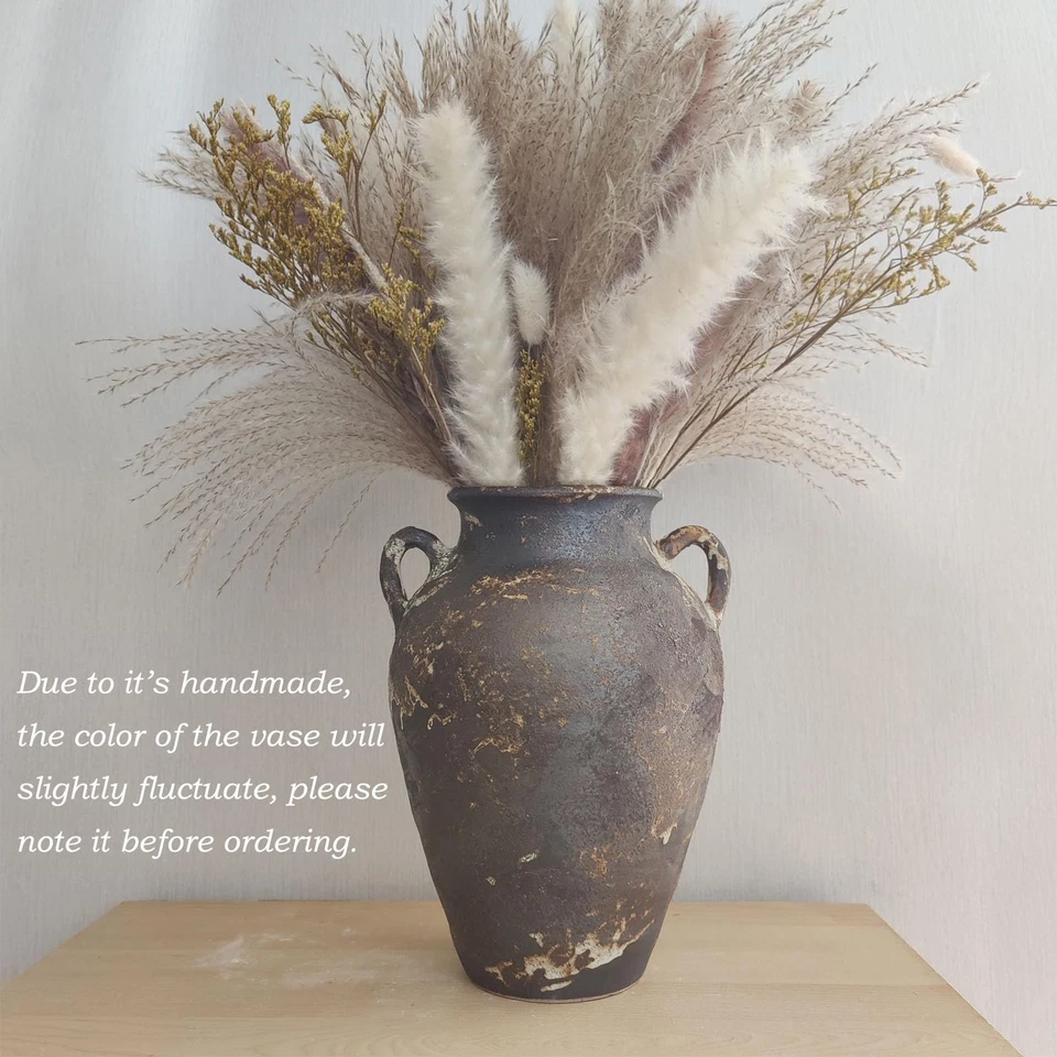 Jarrón de cerámica negro - Jarrón rústico de granja de 10", terracota envejecida vintage... Foto 2 de 4